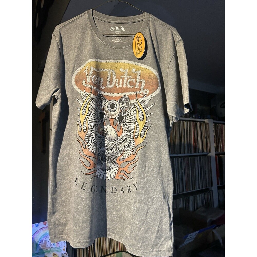 Von Dutch Legendary Graphic Gray Cotton Men's Crew Neck T-Shirt - NWT - Medium